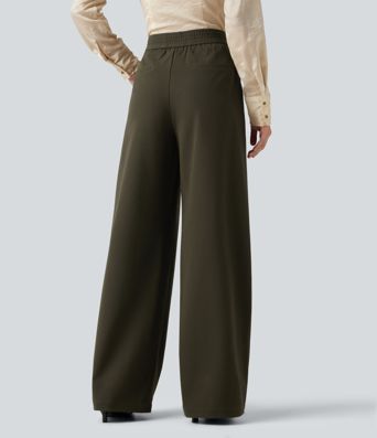 High Waisted Wide Leg Work Pants with Pockets