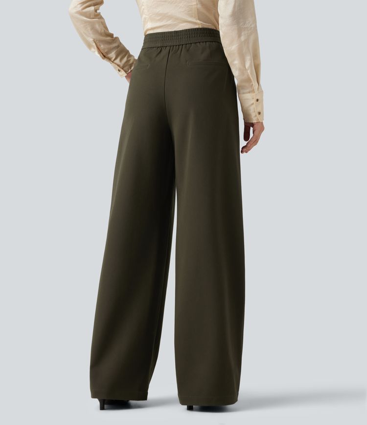 High Waisted Wide Leg Work Pants with Pockets