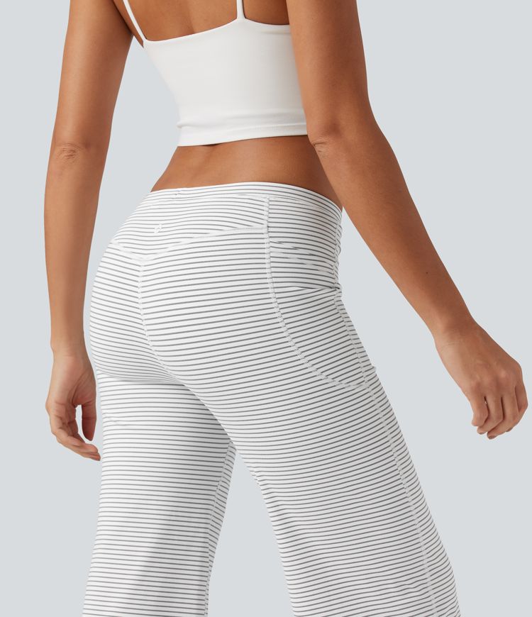 Pantalon de yoga droit taille basse à rayures avec cordon de serrage et poches