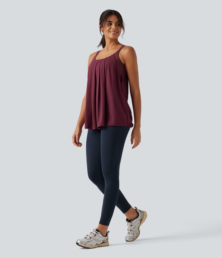 Built-in Bra Pleated Quick Dry Yoga Tank Top-Longer Length DD-F Cups