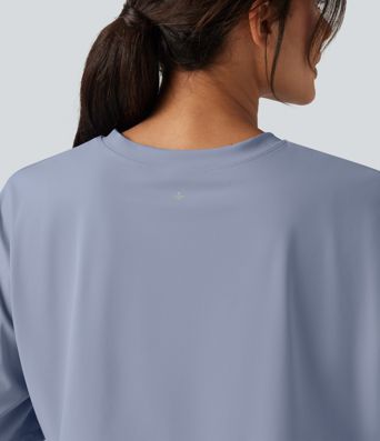 SoftlyZero™ Airy Round Neck Contrast Mesh 2-in-1 Short Sleeve Yoga Tops