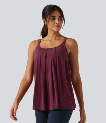 Built-in Bra Pleated Quick Dry Yoga Tank Top-Longer Length DD-F Cups