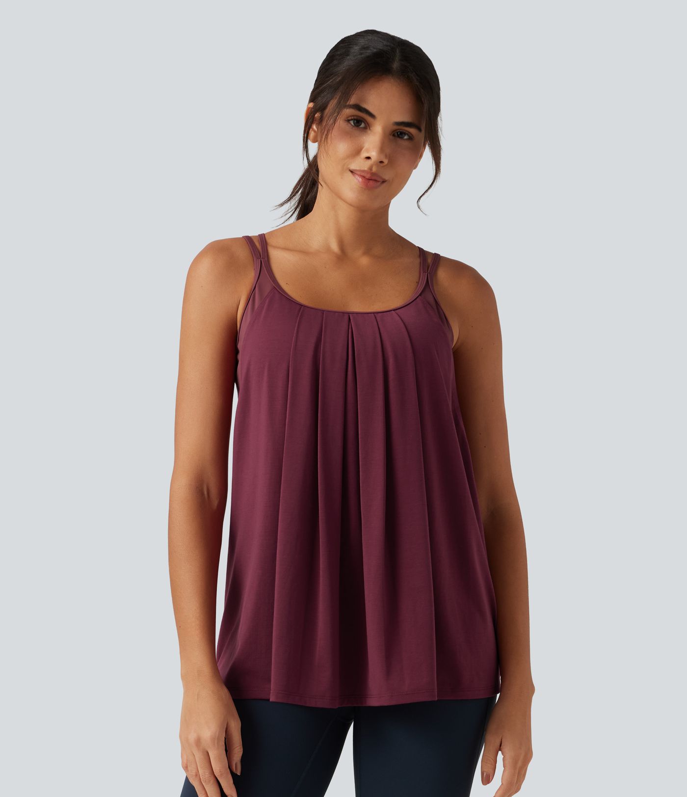 Built-in Bra Pleated Quick Dry Yoga Tank Top-Longer Length DD-F Cups