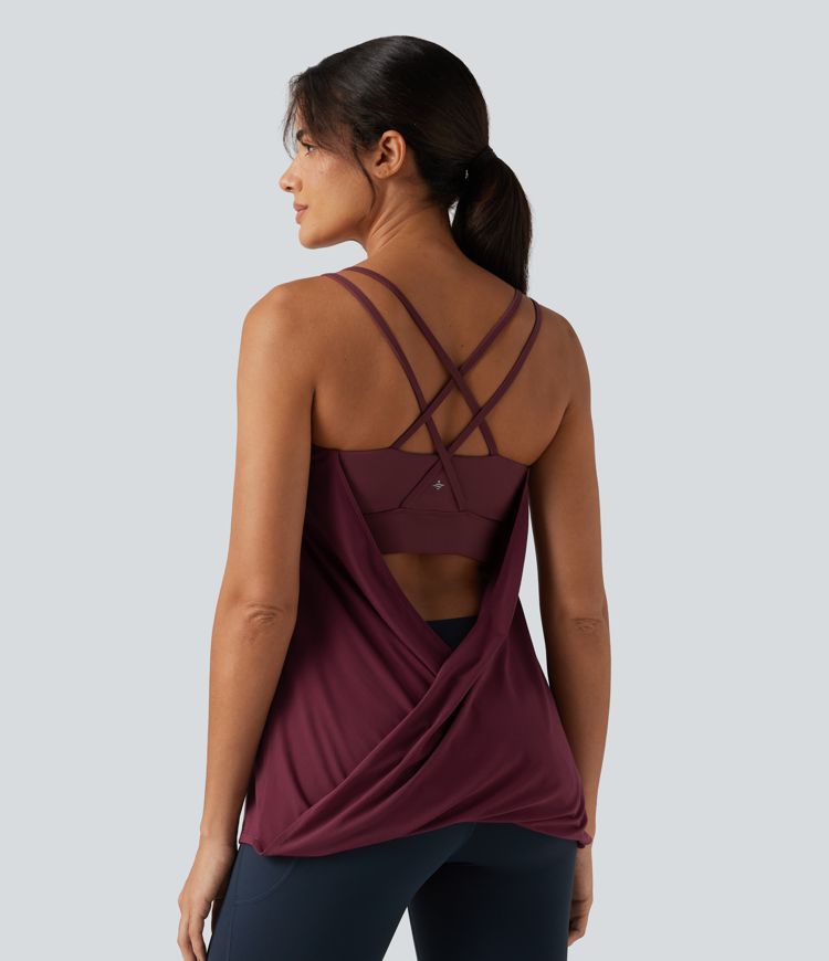 Built-in Bra Pleated Quick Dry Yoga Tank Top-Longer Length DD-F Cups
