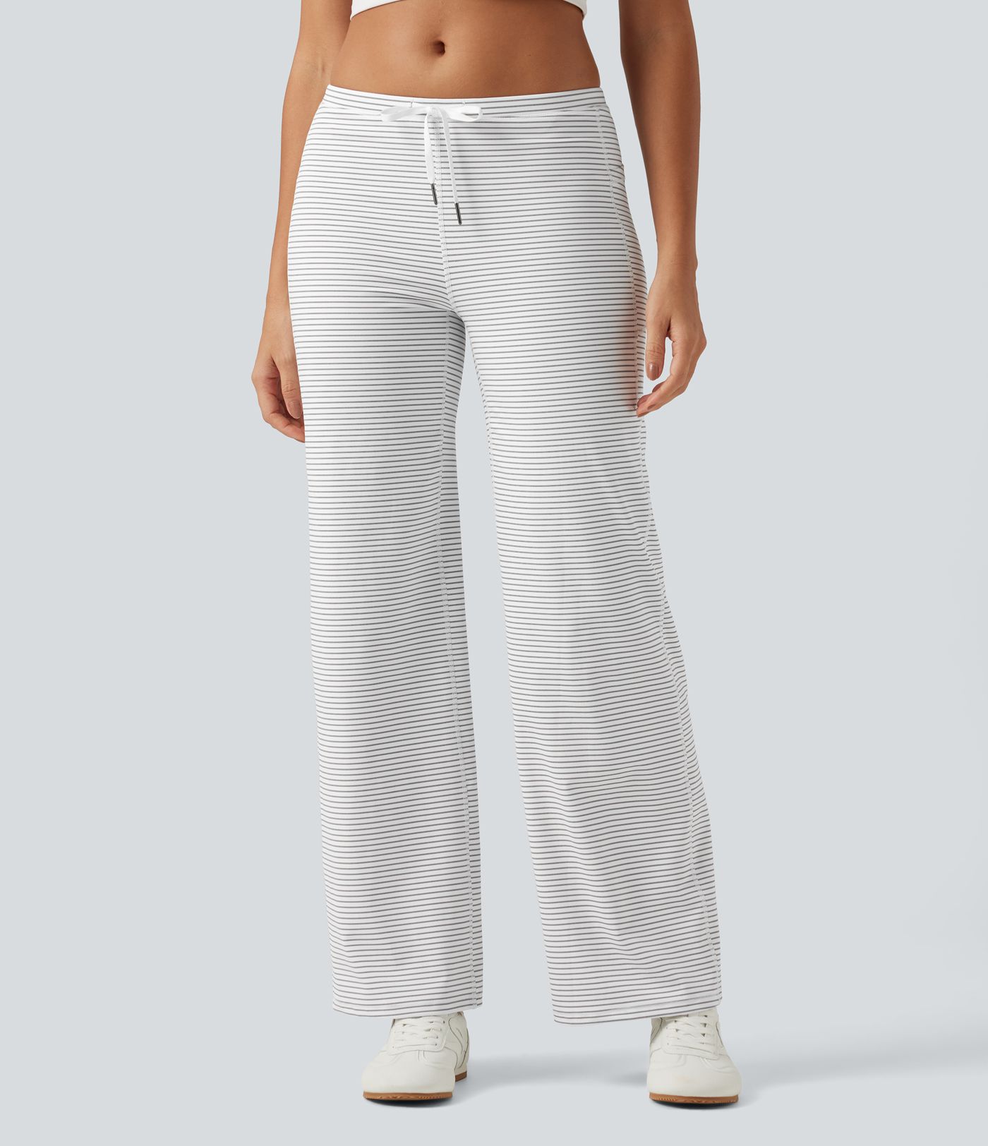 Pantalon de yoga droit taille basse à rayures avec cordon de serrage et poches