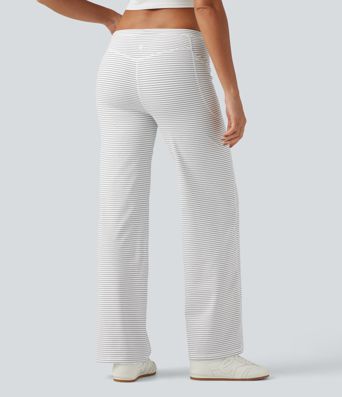 Pantalon de yoga droit taille basse à rayures avec cordon de serrage et poches