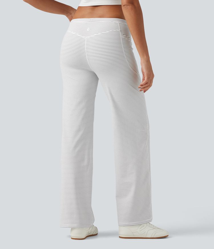 Pantalon de yoga droit taille basse à rayures avec cordon de serrage et poches