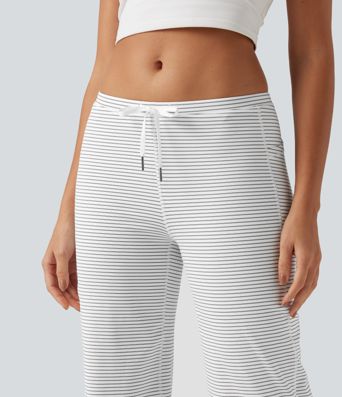 Pantalon de yoga droit taille basse à rayures avec cordon de serrage et poches