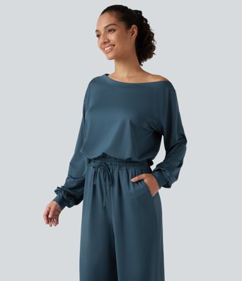 One Shoulder Long Sleeve Drawstring Baggy Casual Jumpsuit with Pockets-Easy Peezy Edition One Shoulder Long Sleeve Drawstring Baggy Casual Jumpsuit with Pockets-Easy Peezy Edition