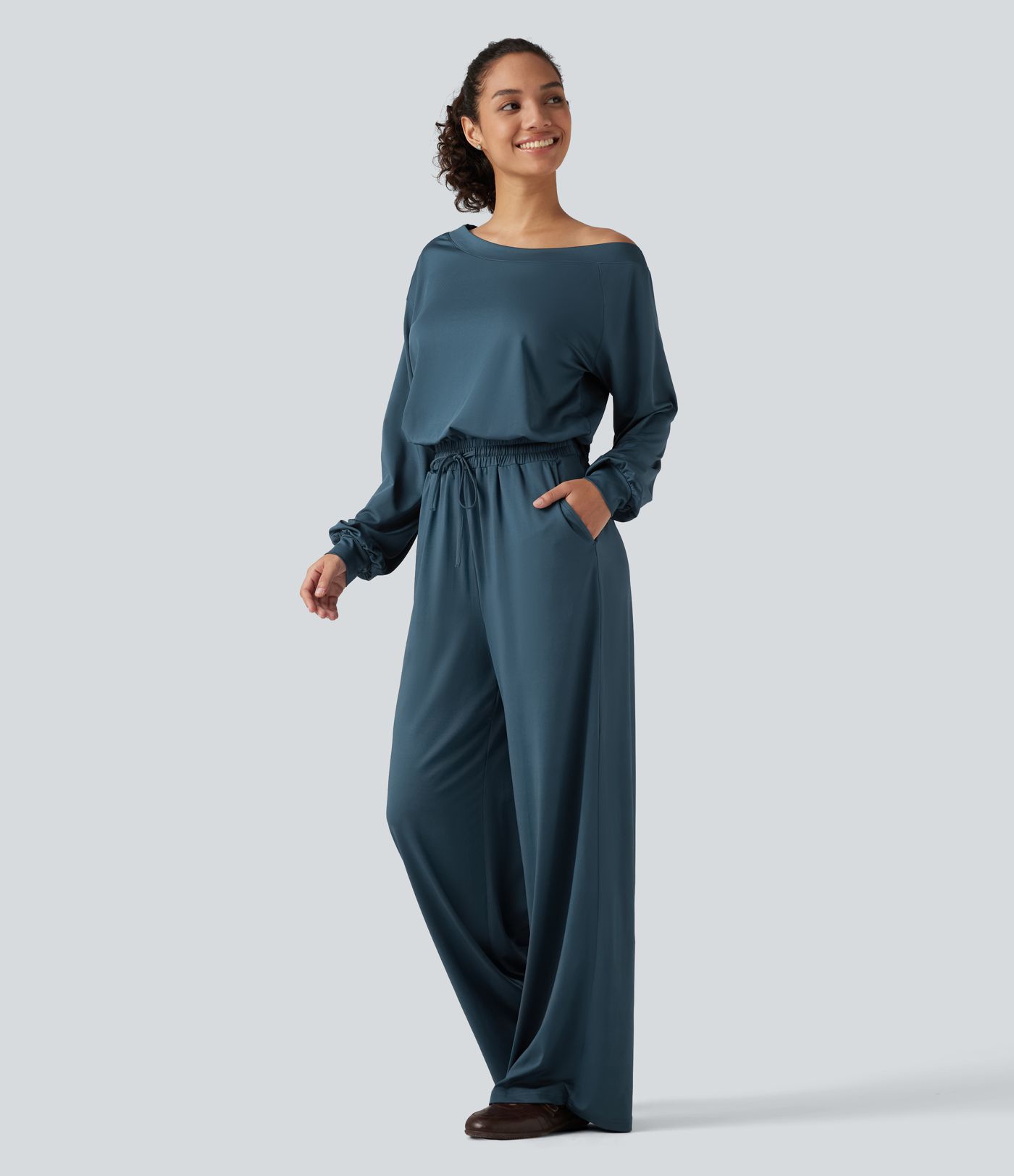 One Shoulder Long Sleeve Drawstring Baggy Casual Jumpsuit with Pockets-Easy Peezy Edition One Shoulder Long Sleeve Drawstring Baggy Casual Jumpsuit with Pockets-Easy Peezy Edition