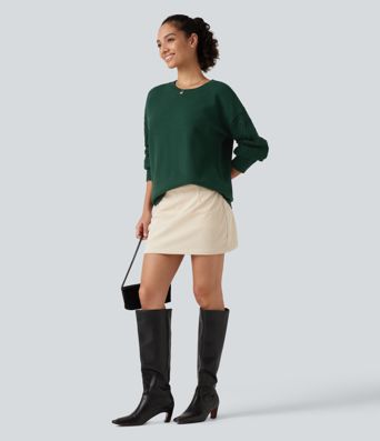 Round Neck Long Sleeve Relaxed Work Sweater Round Neck Long Sleeve Relaxed Work Sweater