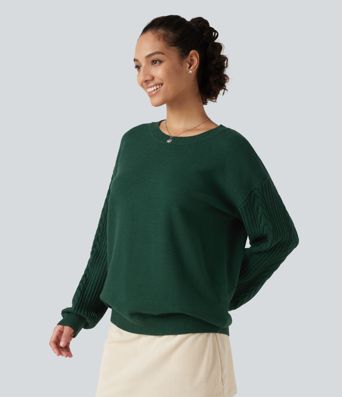 Round Neck Long Sleeve Relaxed Work Sweater Round Neck Long Sleeve Relaxed Work Sweater