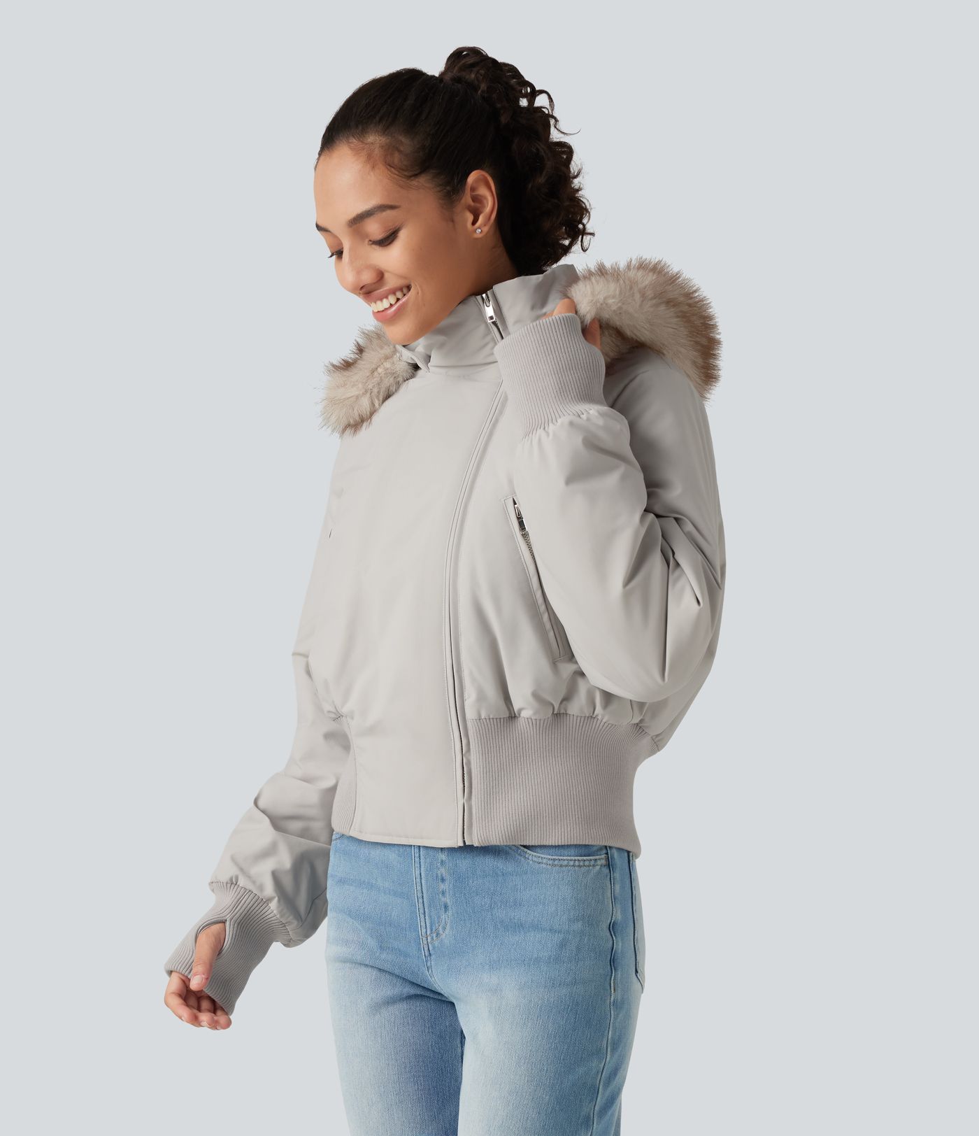 Hooded Long Sleeve Casual Padded Jacket with Pockets and Thumbholes Hooded Long Sleeve Casual Padded Jacket with Pockets and Thumbholes