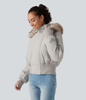 Hooded Long Sleeve Casual Padded Jacket with Pockets and Thumbholes Hooded Long Sleeve Casual Padded Jacket with Pockets and Thumbholes