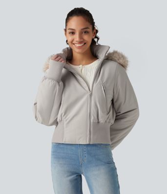 Hooded Long Sleeve Casual Padded Jacket with Pockets and Thumbholes Hooded Long Sleeve Casual Padded Jacket with Pockets and Thumbholes