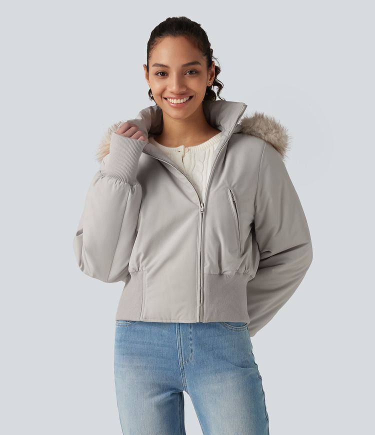 Hooded Long Sleeve Casual Padded Jacket with Pockets and Thumbholes Hooded Long Sleeve Casual Padded Jacket with Pockets and Thumbholes