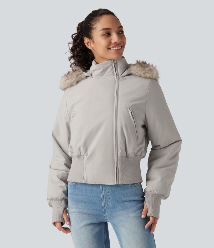 Hooded Long Sleeve Casual Padded Jacket with Pockets and Thumbholes Hooded Long Sleeve Casual Padded Jacket with Pockets and Thumbholes