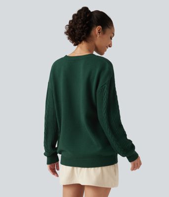 Round Neck Long Sleeve Relaxed Work Sweater Round Neck Long Sleeve Relaxed Work Sweater