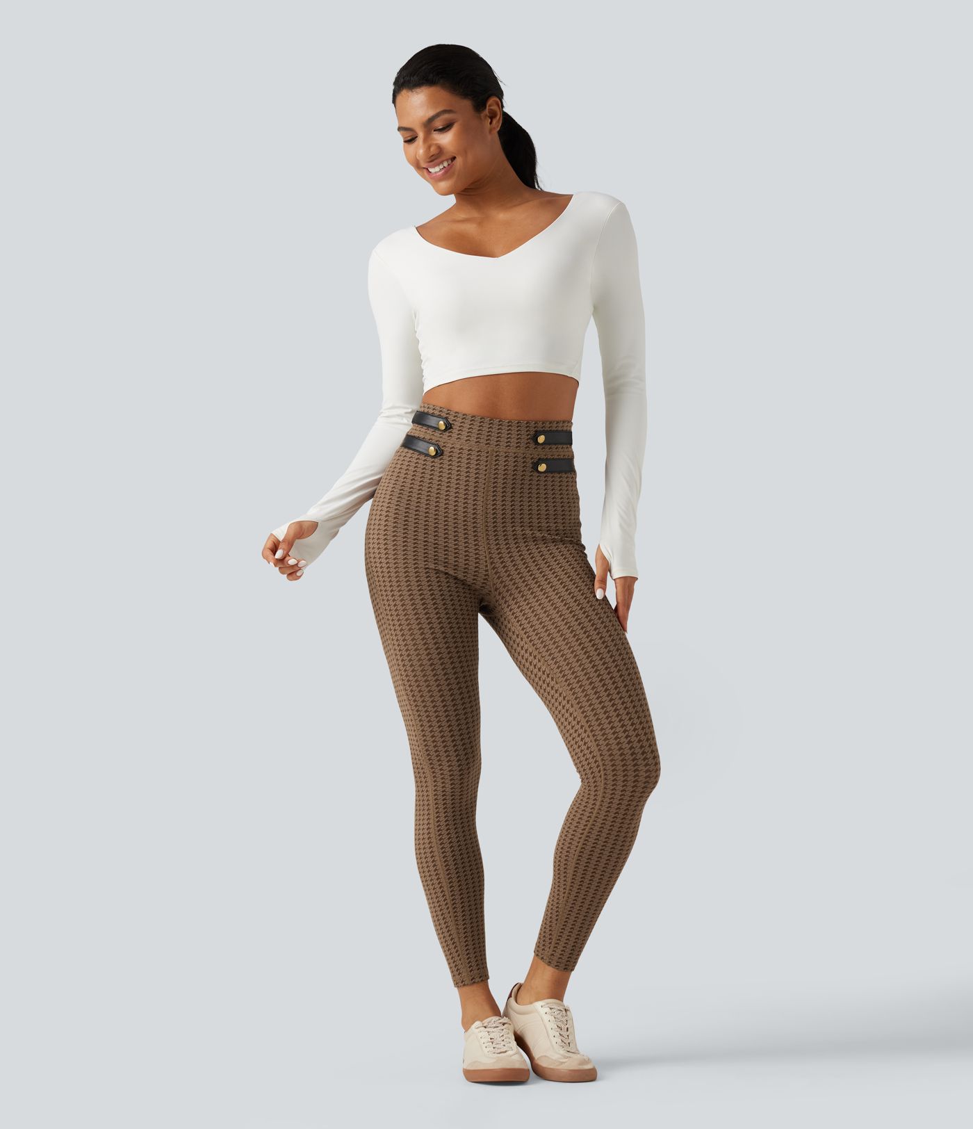 High Waisted Houndstooth Yoga Leggings with Pockets