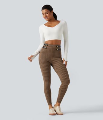 High Waisted Houndstooth Yoga Leggings with Pockets