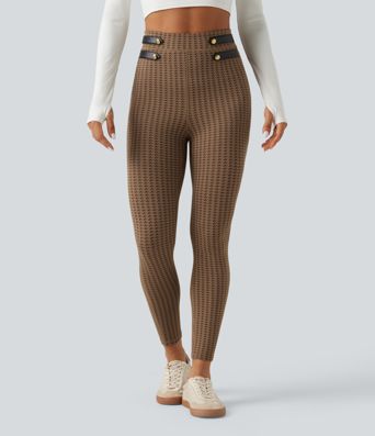 High Waisted Houndstooth Yoga Leggings with Pockets