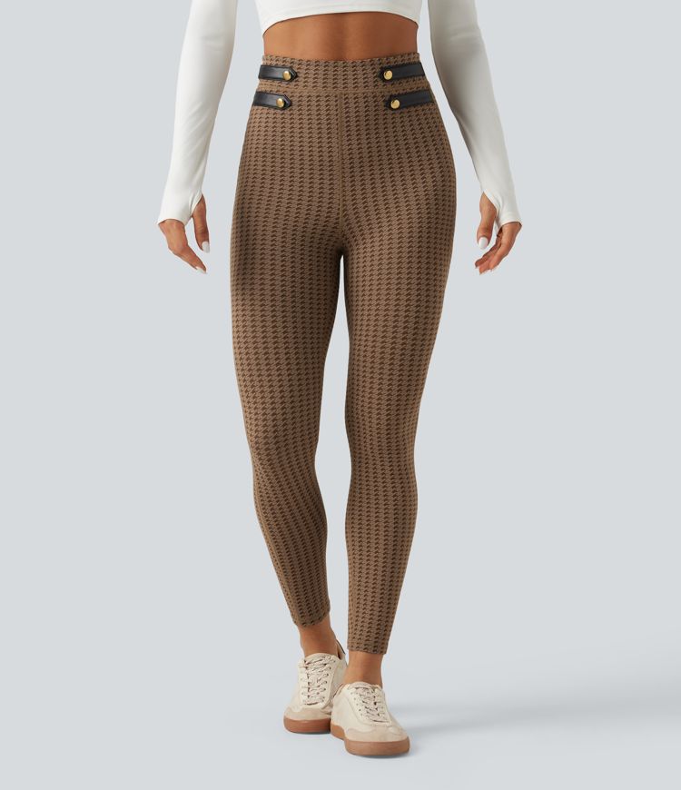 High Waisted Houndstooth Yoga Leggings with Pockets