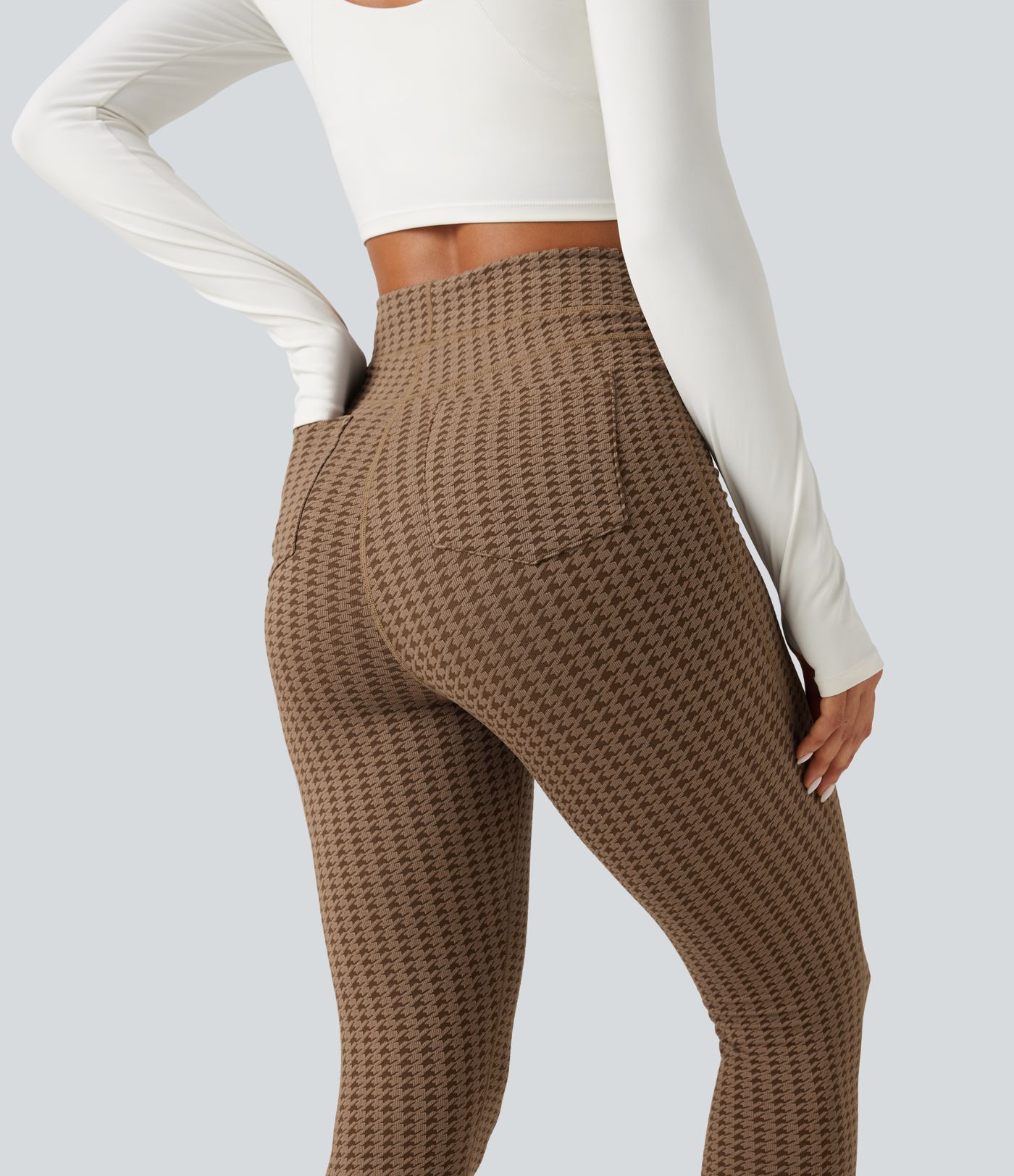 High Waisted Houndstooth Yoga Leggings with Pockets