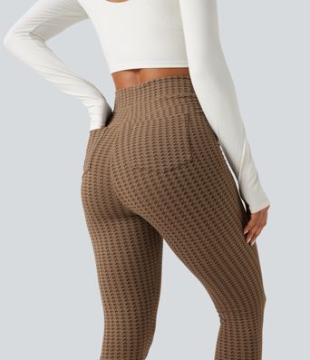 High Waisted Houndstooth Yoga Leggings with Pockets