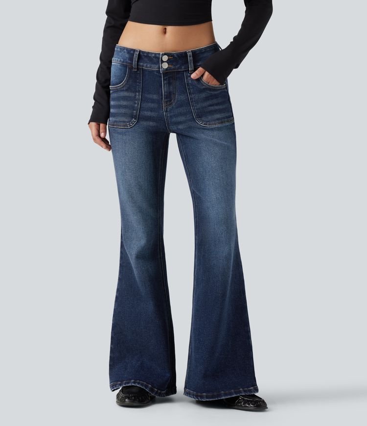Low Rise Flare Casual Jeans with Pockets