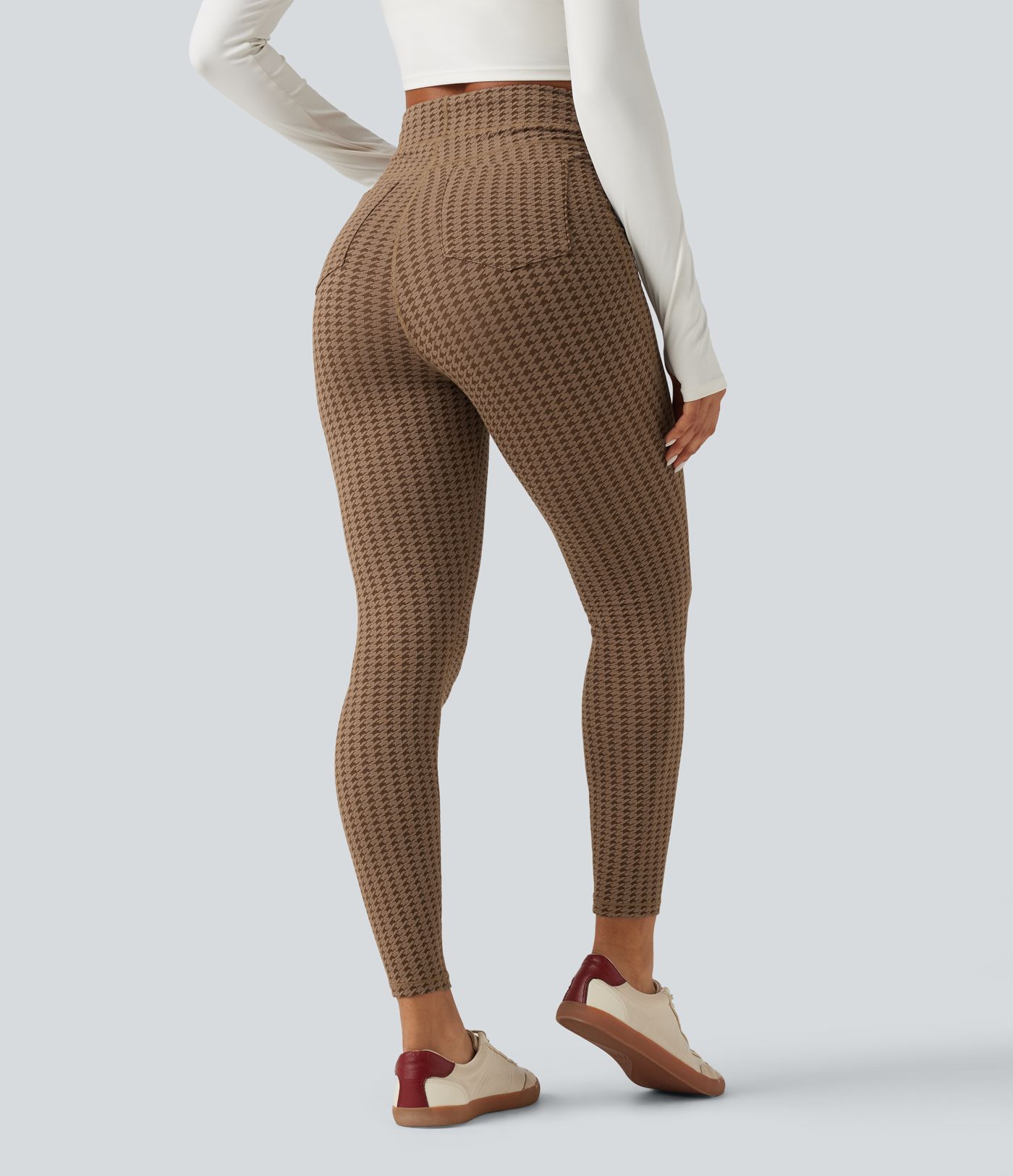 High Waisted Houndstooth Yoga Leggings with Pockets