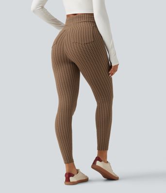 High Waisted Houndstooth Yoga Leggings with Pockets