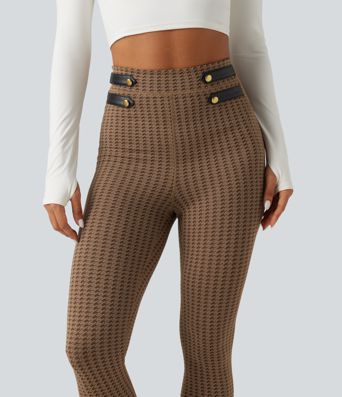 High Waisted Houndstooth Yoga Leggings with Pockets