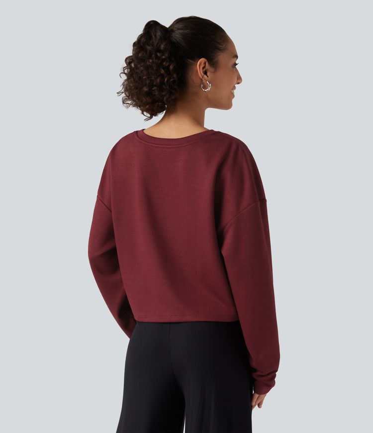 Tibetan Red Boat Neck Long Sleeve Ruched Lounge Top / 2