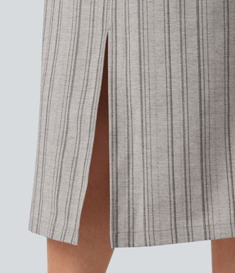 High Waisted Drawstring Stripe Midi Casual Skirt with Pockets High Waisted Drawstring Stripe Midi Casual Skirt with Pockets