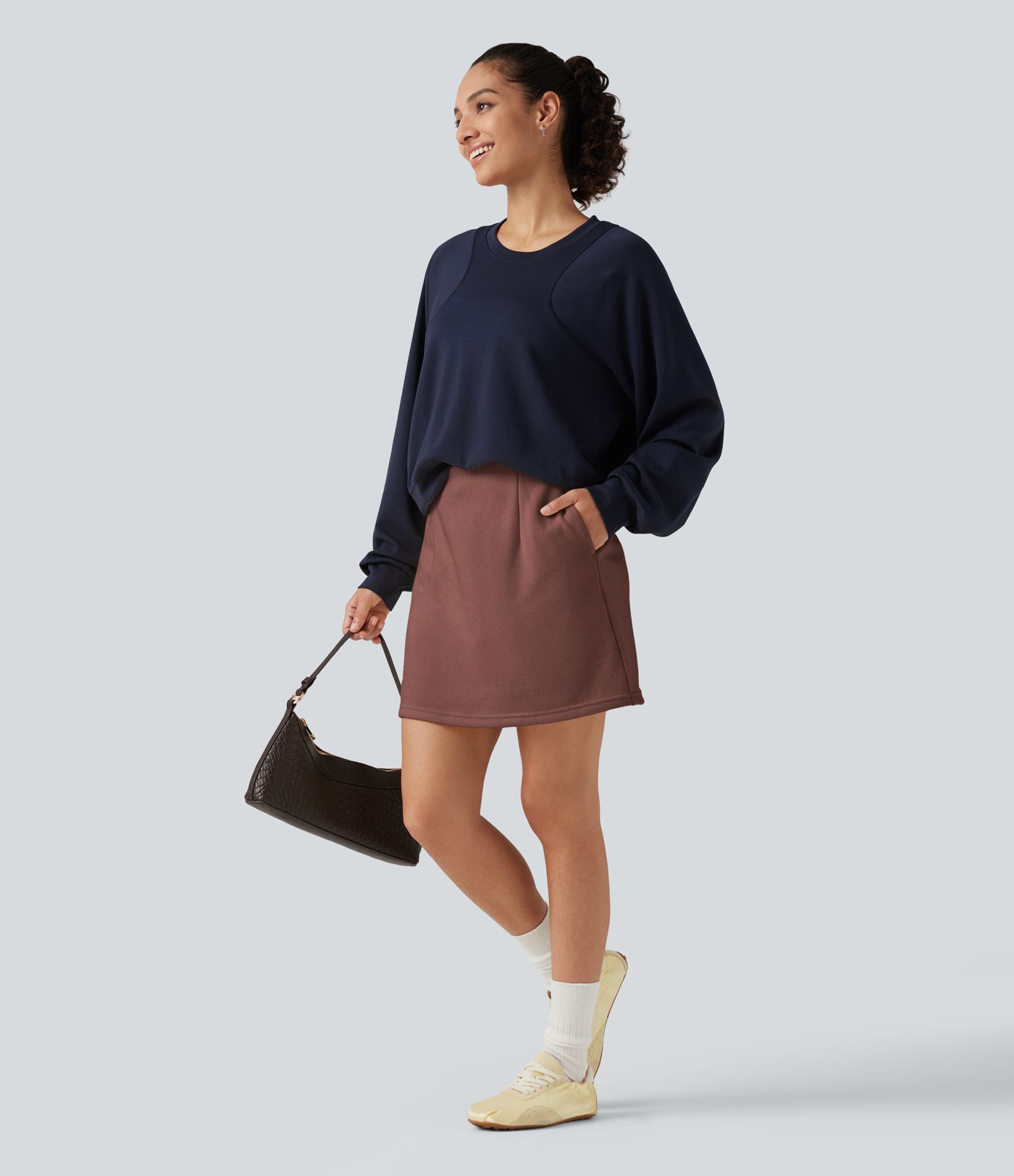 High Waisted 2-in-1 A Line Mini Casual Skirt with Pockets High Waisted 2-in-1 A Line Mini Casual Skirt with Pockets