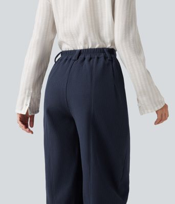 Mid Rise Barrel Leg Waffle Casual Pants with Pockets Mid Rise Barrel Leg Waffle Casual Pants with Pockets