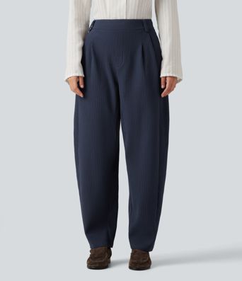 Mid Rise Barrel Leg Waffle Casual Pants with Pockets Mid Rise Barrel Leg Waffle Casual Pants with Pockets