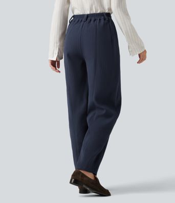 Mid Rise Barrel Leg Waffle Casual Pants with Pockets Mid Rise Barrel Leg Waffle Casual Pants with Pockets