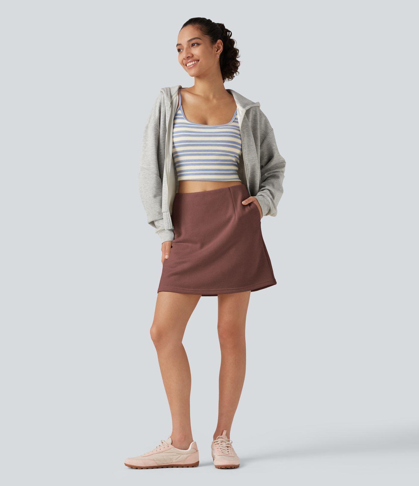 High Waisted 2-in-1 A Line Mini Casual Skirt with Pockets High Waisted 2-in-1 A Line Mini Casual Skirt with Pockets