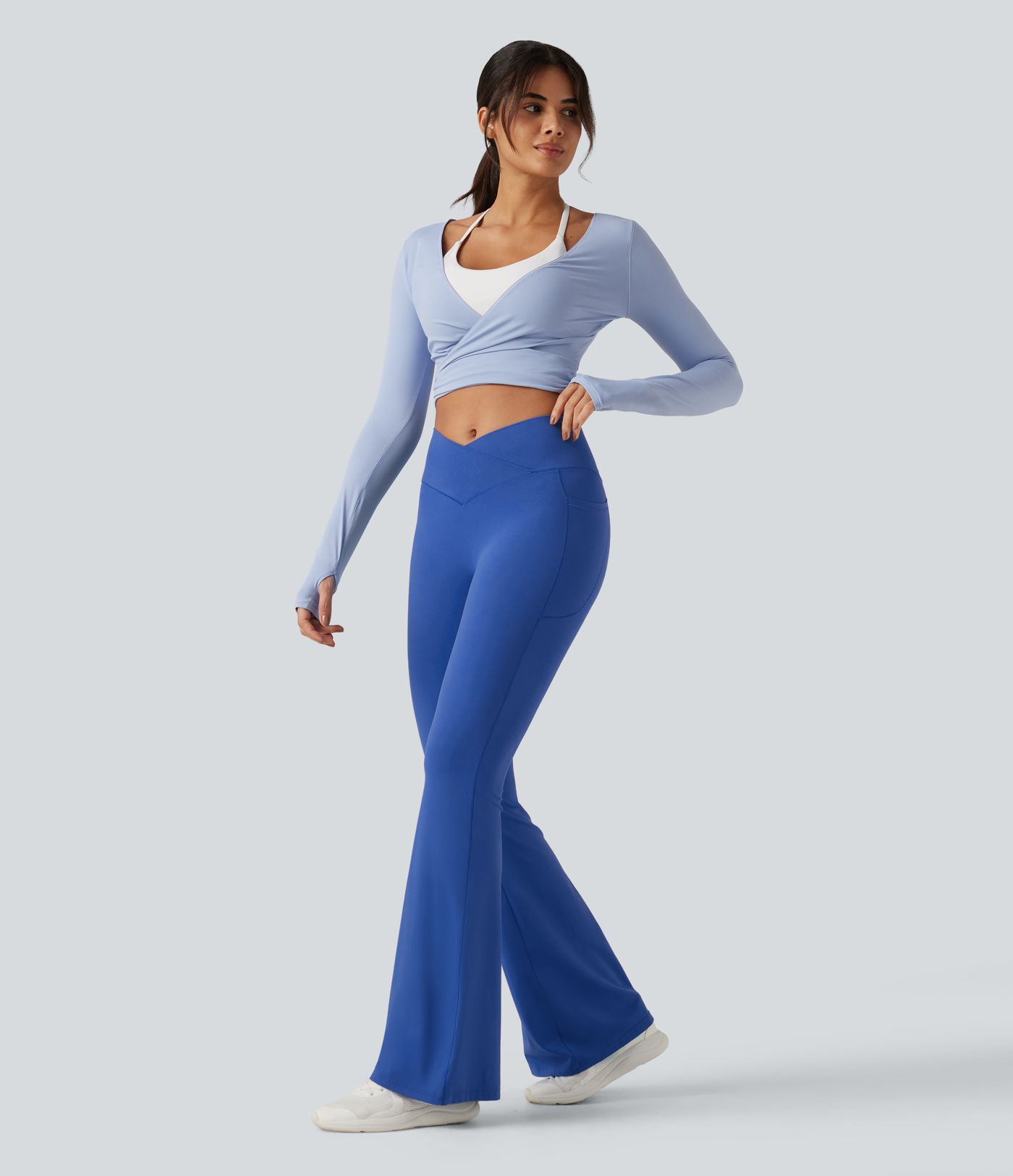 SoftlyZero™ High Waisted Crossover Yoga Flare Leggings with Pockets SoftlyZero™ High Waisted Crossover Yoga Flare Leggings with Pockets