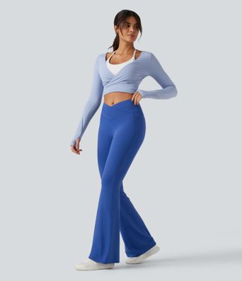 SoftlyZero™ High Waisted Crossover Yoga Flare Leggings with Pockets SoftlyZero™ High Waisted Crossover Yoga Flare Leggings with Pockets
