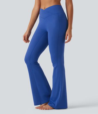 SoftlyZero™ High Waisted Crossover Yoga Flare Leggings with Pockets SoftlyZero™ High Waisted Crossover Yoga Flare Leggings with Pockets