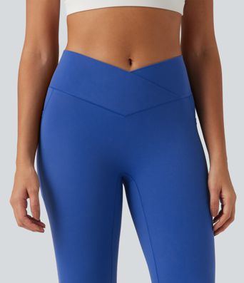 SoftlyZero™ High Waisted Crossover Yoga Flare Leggings with Pockets SoftlyZero™ High Waisted Crossover Yoga Flare Leggings with Pockets