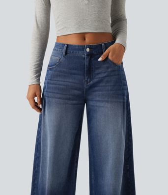 Halara Flex™ Mid Rise Baggy Casual Jeans with Pockets Halara Flex™ Mid Rise Baggy Casual Jeans with Pockets