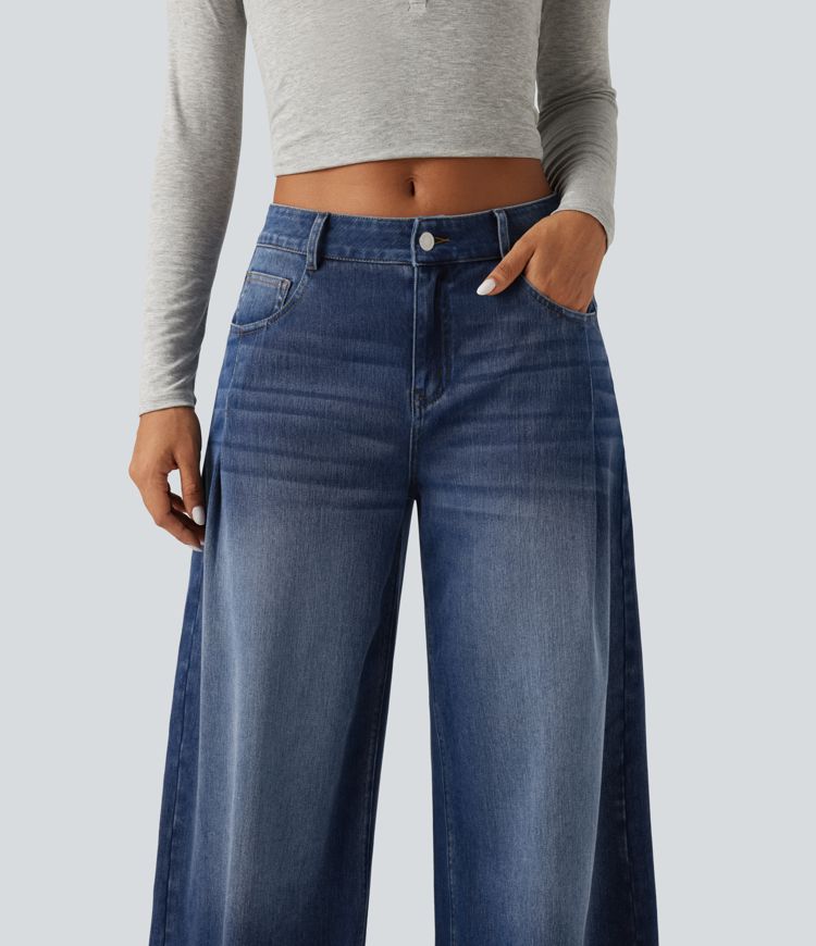 Halara Flex™ Mid Rise Baggy Casual Jeans with Pockets Halara Flex™ Mid Rise Baggy Casual Jeans with Pockets