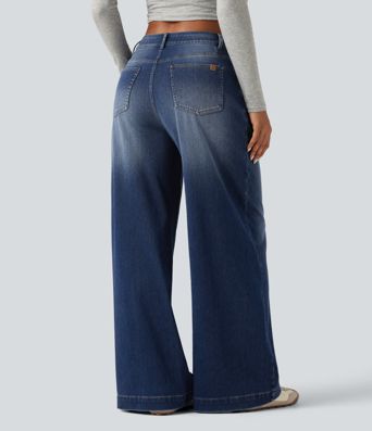 Halara Flex™ Mid Rise Baggy Casual Jeans with Pockets Halara Flex™ Mid Rise Baggy Casual Jeans with Pockets