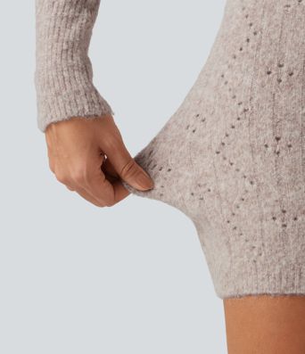 Lässiger 2-in-1 Minirock aus offenem Strick mit hohem Bund Lässiger 2-in-1 Minirock aus offenem Strick mit hohem Bund