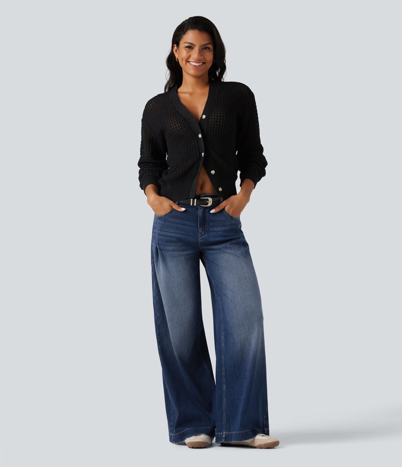 Halara Flex™ Mid Rise Baggy Casual Jeans with Pockets Halara Flex™ Mid Rise Baggy Casual Jeans with Pockets