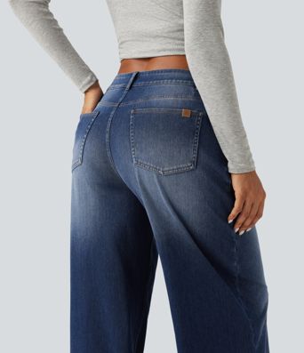 Halara Flex™ Mid Rise Baggy Casual Jeans with Pockets Halara Flex™ Mid Rise Baggy Casual Jeans with Pockets