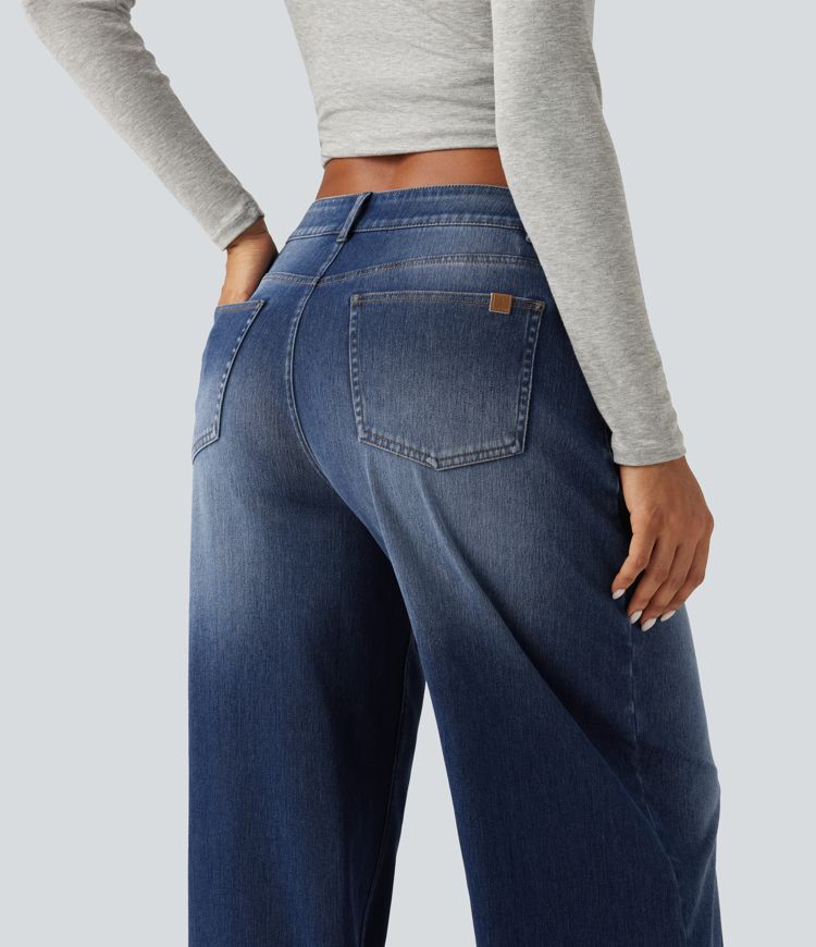 Halara Flex™ Mid Rise Baggy Casual Jeans with Pockets Halara Flex™ Mid Rise Baggy Casual Jeans with Pockets